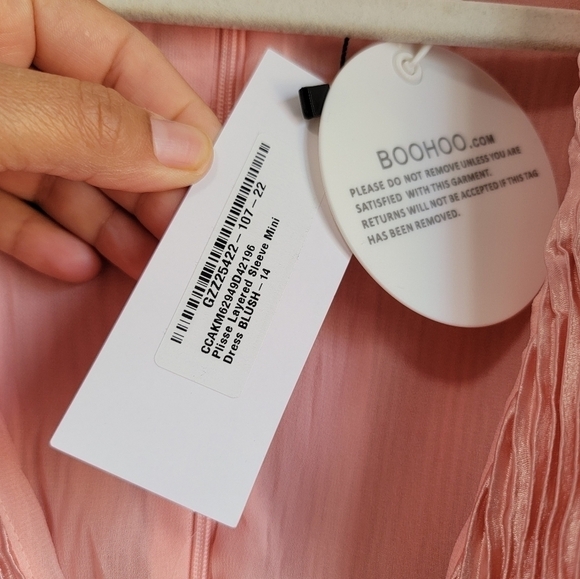 Boohoo Occasion PLISSE LAYERED SLEEVE MINI DRESS women Blush 10 - Picture 6 of 9